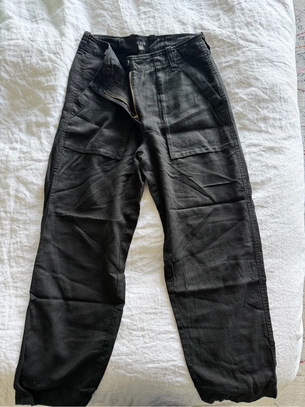 NWOT J. Crew black linen cropped cargo pant